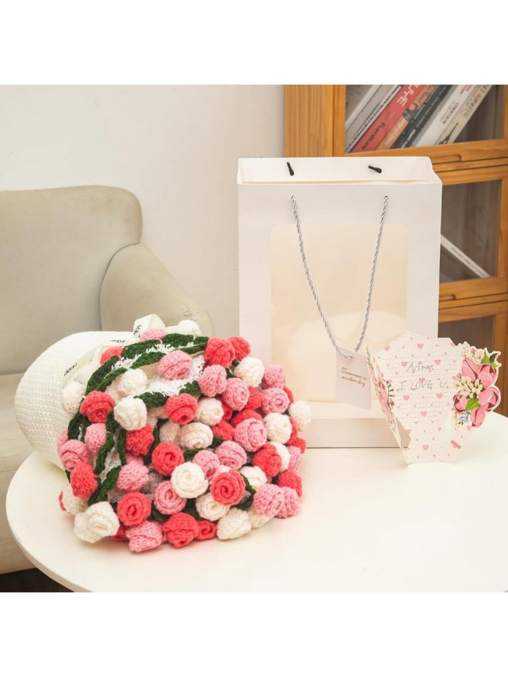 Handmade Crochet Floral Throw Blanket with Gift Bag & Custom Card for Gifts